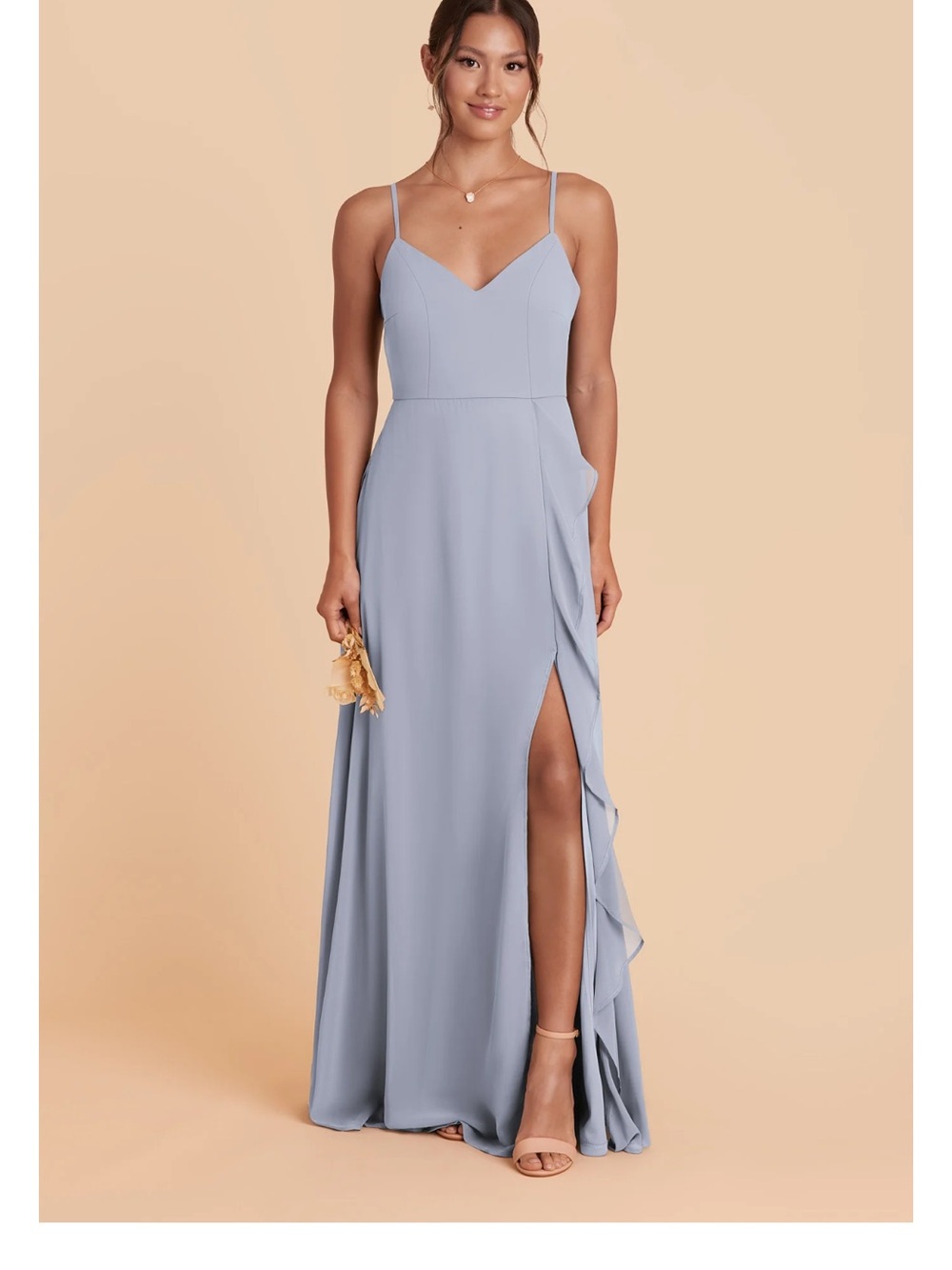 Birdy Grey Dusty Blue Spaghetti Strap V-Neck Maxi Dress